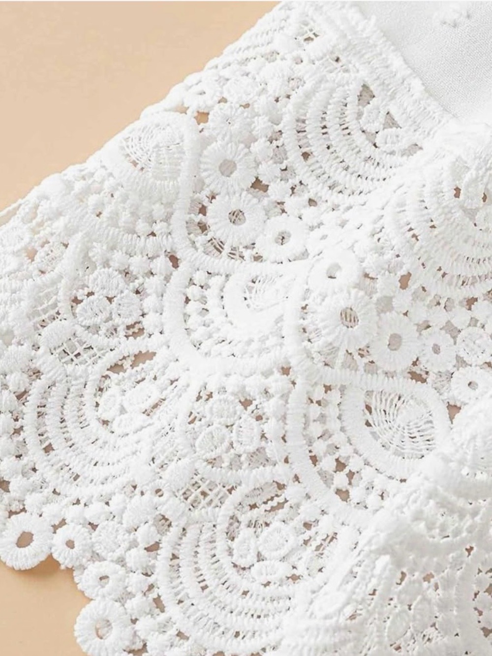 White V-Neck Pintuck Tunic with Lace Hem - Picture 4 of 7
